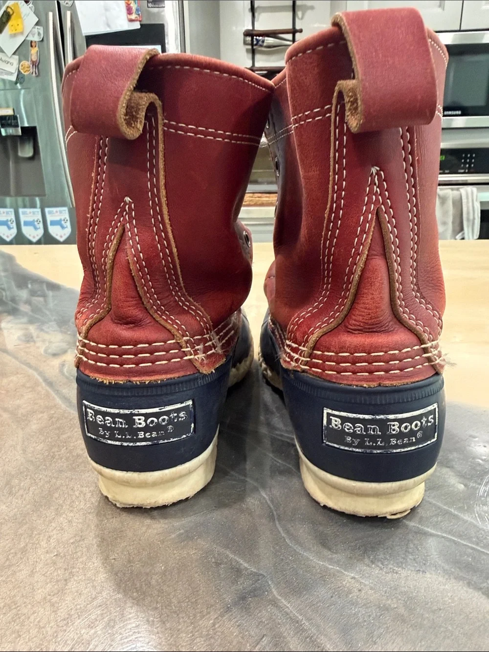 Bean Boots Red Leather & Navy Duck Boots